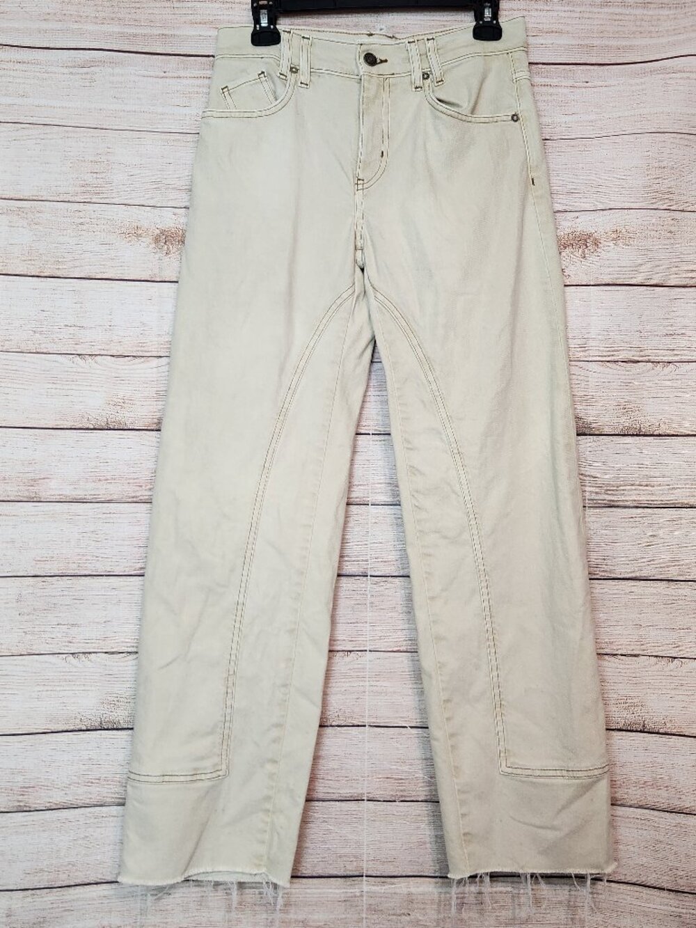 We The Free White Wash Bowed Jeans Size 25 Raw Hem Denim Cotton Elastane RN6617